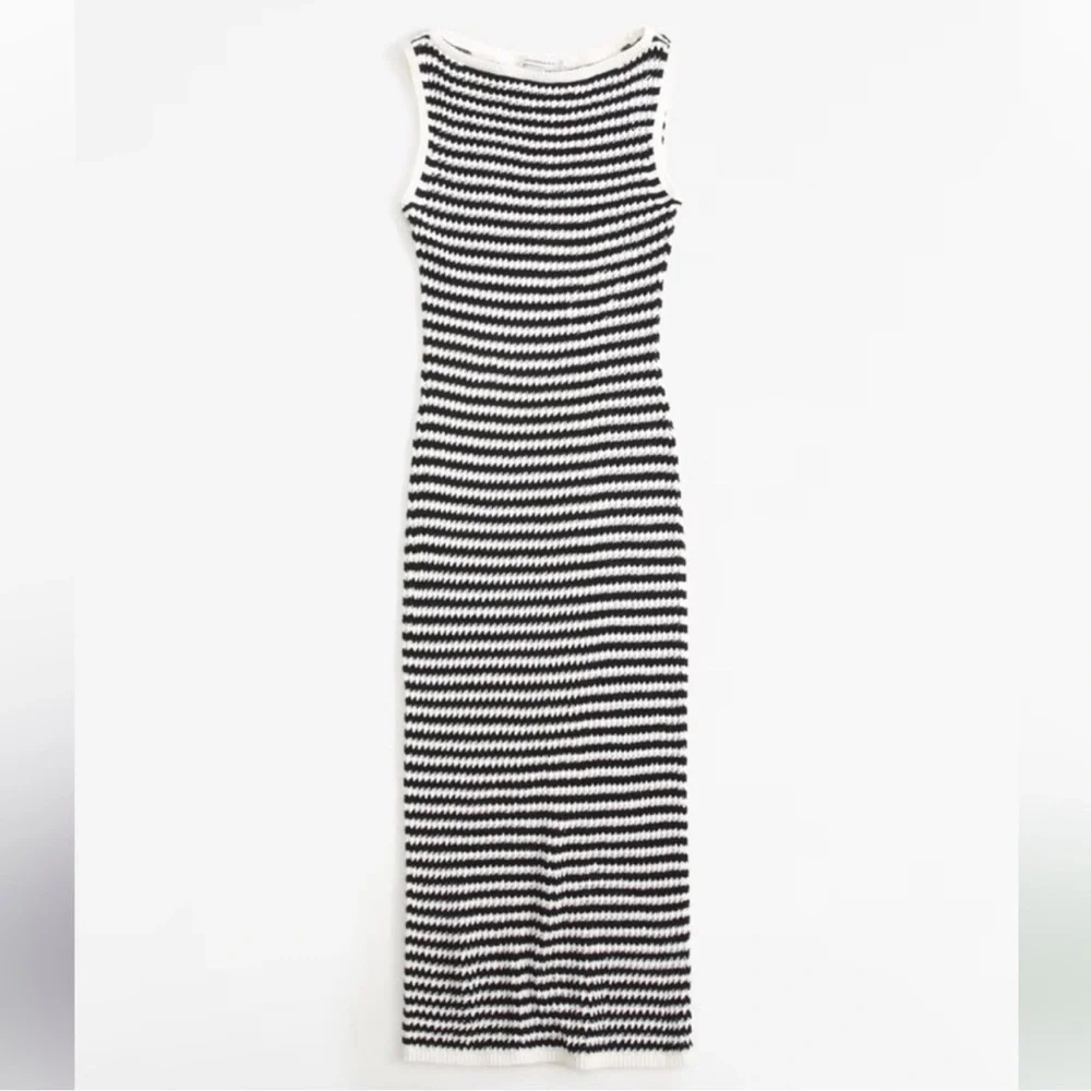 Abercrombie & Fitch Black White Crochet Maxi Dress Striped Sleeveless Size S
